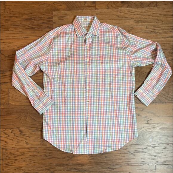 Mens Plaid Check Button Down Long Sleeve Dress Shirt Colorful Pattern - Picture 1 of 5